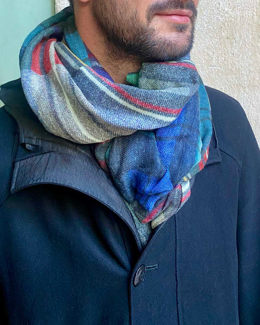 Lightweight Tartan Patchwork Scarf Blue green by Glen Prince - product image