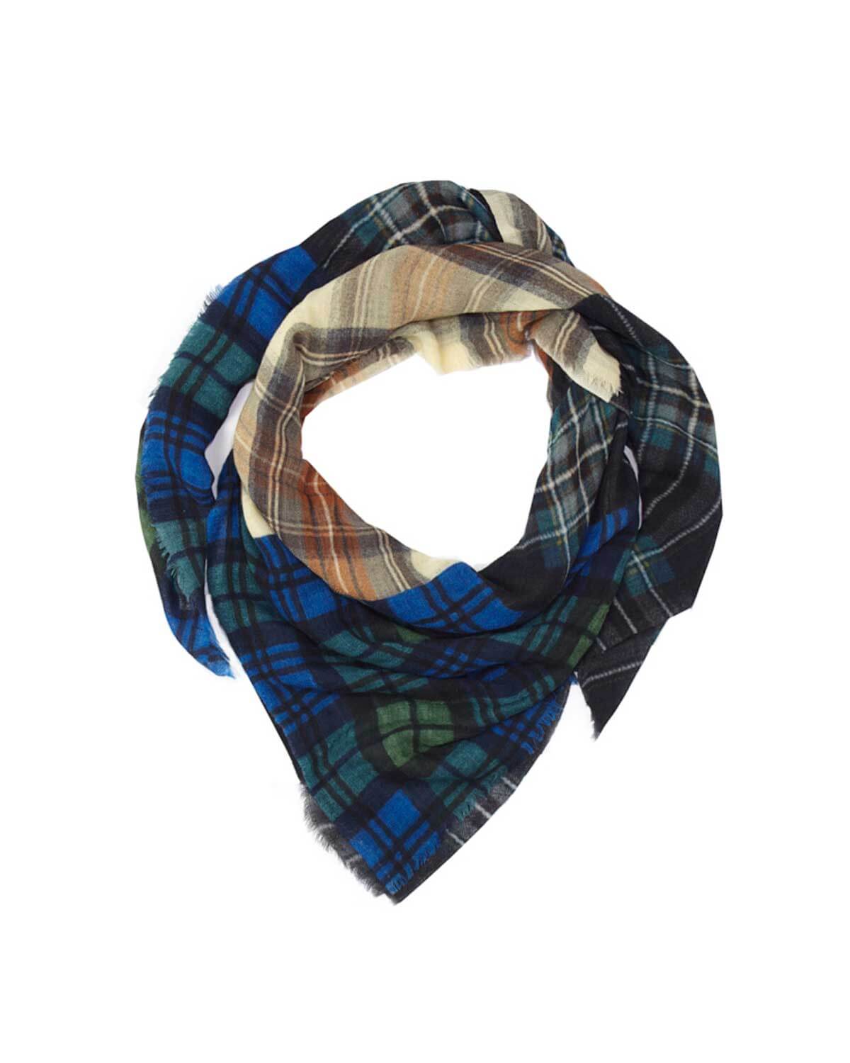 Lightweight Patchwork Square Scarf - Blue Green Tartan by Glen Prince - product image