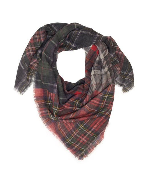 Lightweight Patchwork Square Scarf - Navy Red Tartan by Glen Prince - product image