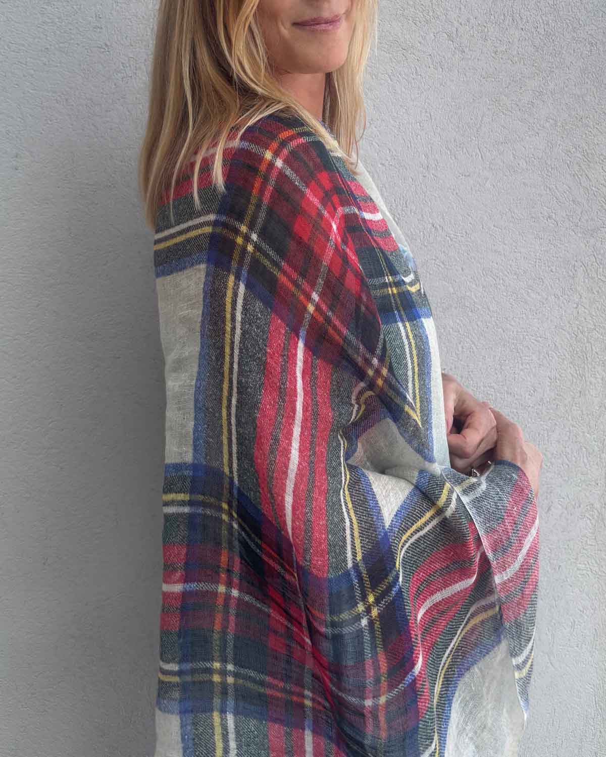 Summer Stewart Lightweight Tartan Scarf – Natural