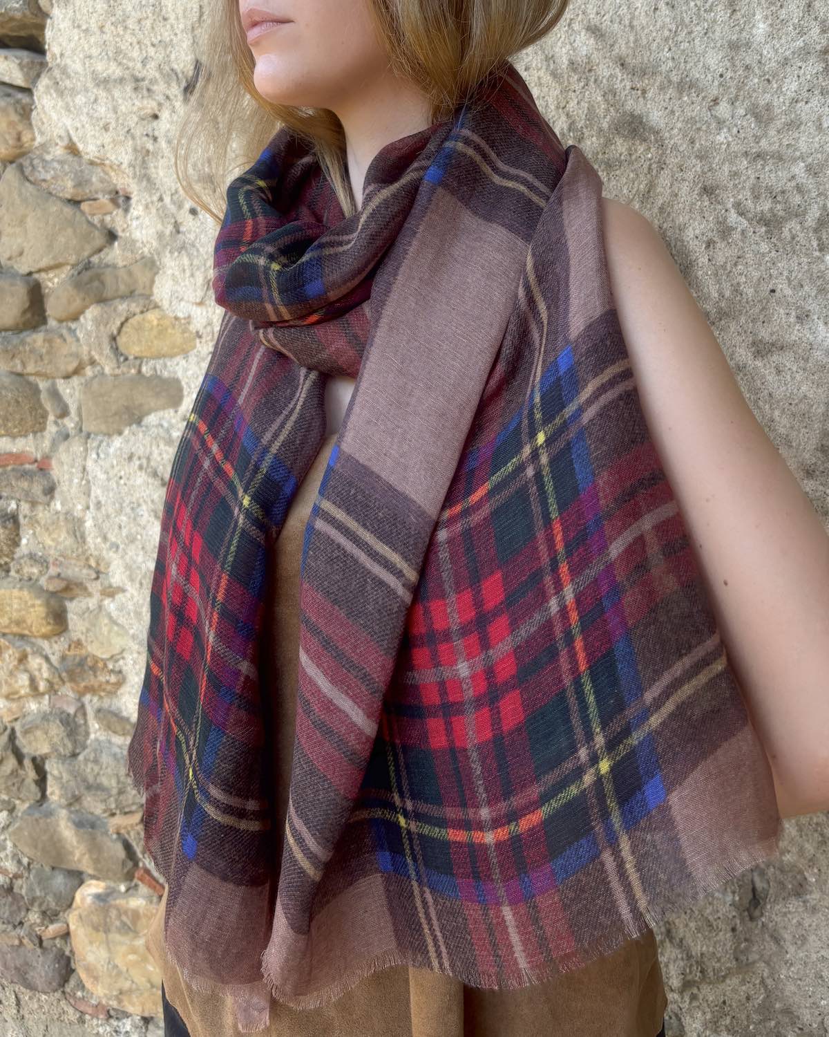 Summer Stewart Lightweight Tartan Scarf – Brown