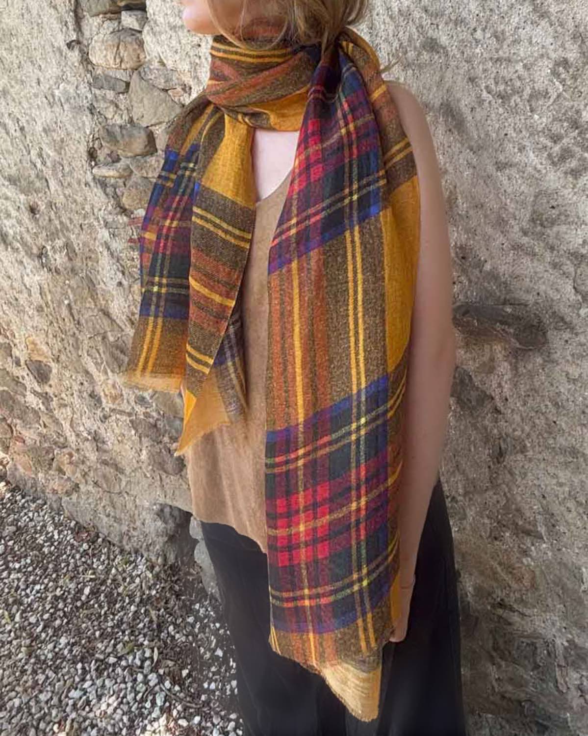 Summer Stewart Lightweight Tartan Scarf – Yellow
