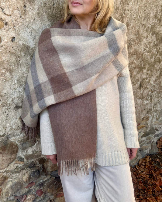 Cashmere Blend Beige Check Reversible Stole by Glen Prince - product image