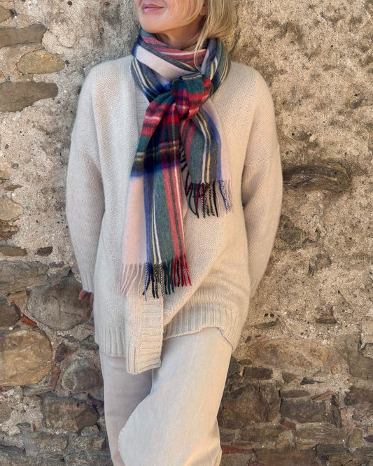 Light Pink Stewart Tartan Lambswool Scarf by Glen Prince - product image