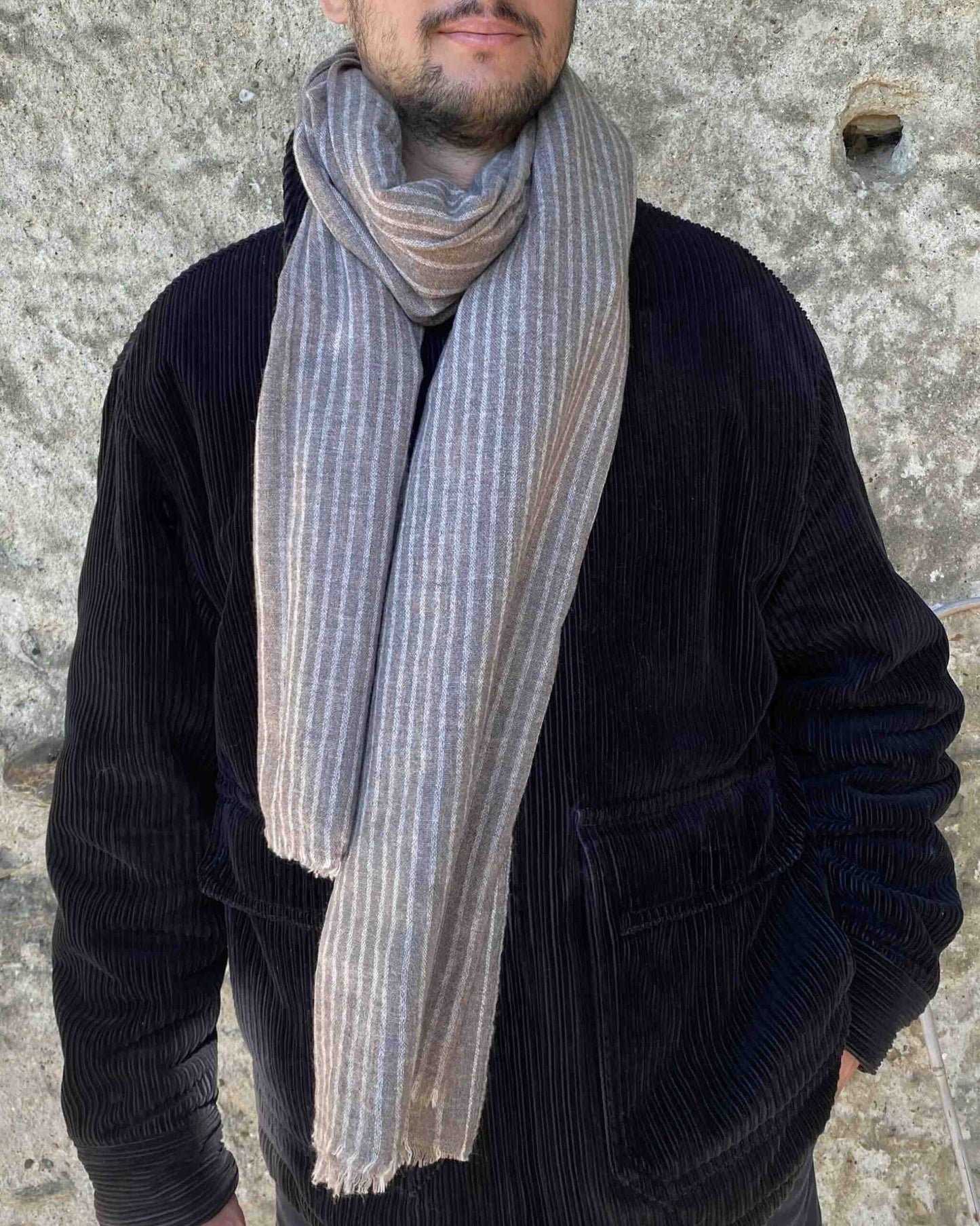 Grey lightweight Pinstripe Scarf by Glen Prince - product image