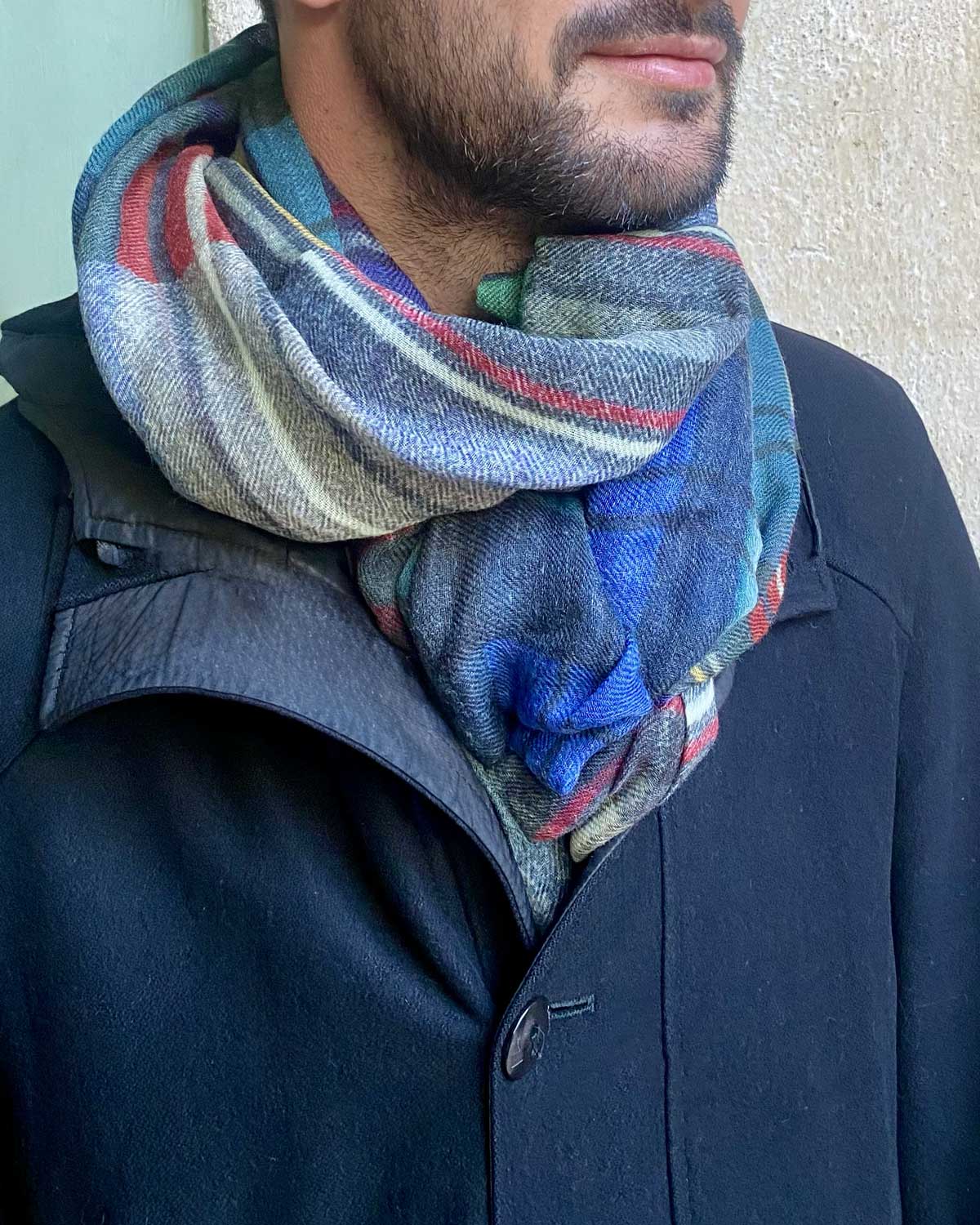 Lightweight Tartan Patchwork Scarf Blue green by Glen Prince - product image