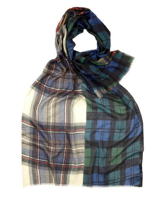 Lightweight Tartan Patchwork Scarf Blue green by Glen Prince - product image