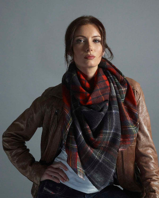 Lightweight Patchwork Square Scarf - Navy Red Tartan by Glen Prince - product image