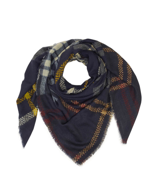 Lightweight Patchwork Square Scarf - Navy Yellow Tartan by Glen Prince - product image