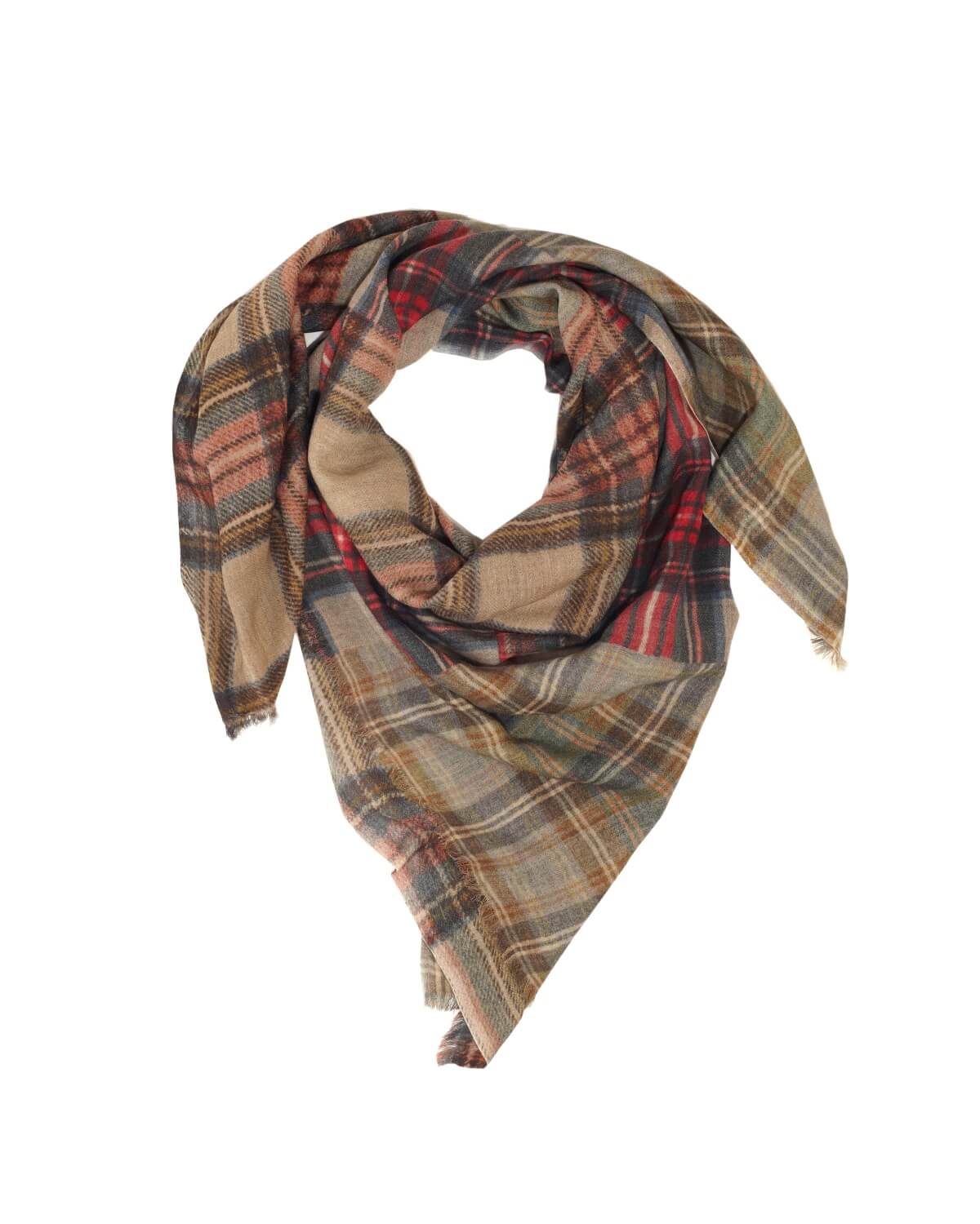 Lightweight Patchwork Square Scarf - Beige Tartan by Glen Prince - product image