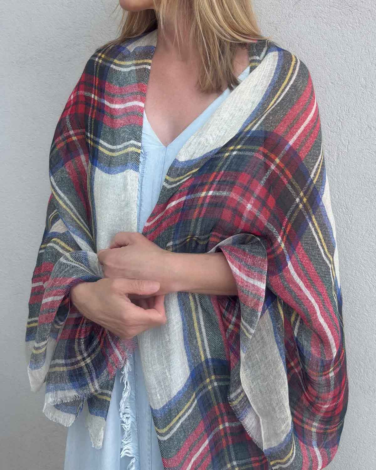 Summer Stewart Lightweight Tartan Scarf – Natural