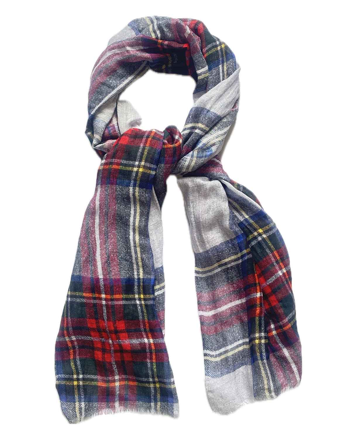Summer Stewart lightweight tartan scarf in grey blue, modal linen blend by Glen Prince - product image