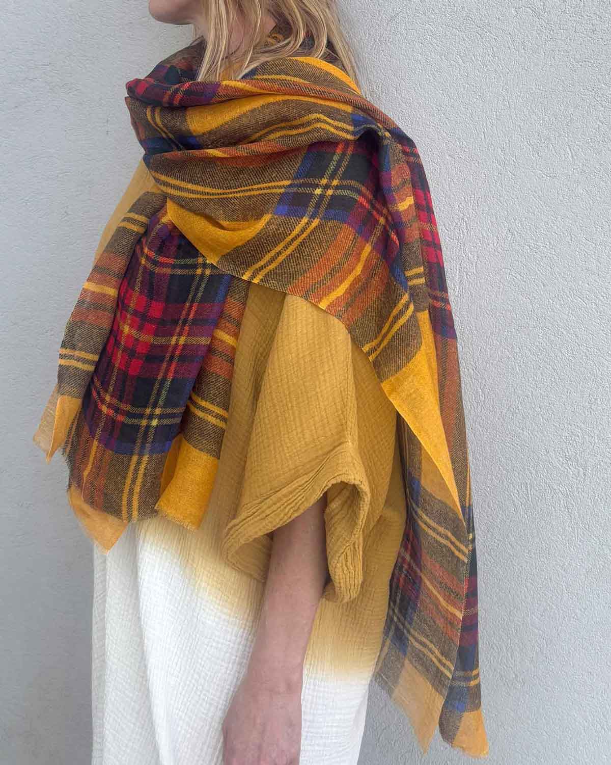 Summer Stewart Lightweight Tartan Scarf – Yellow
