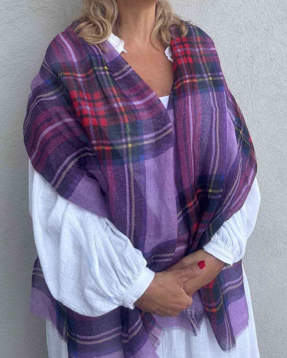 Summer Stewart Lightweight Tartan Scarf – Lilac