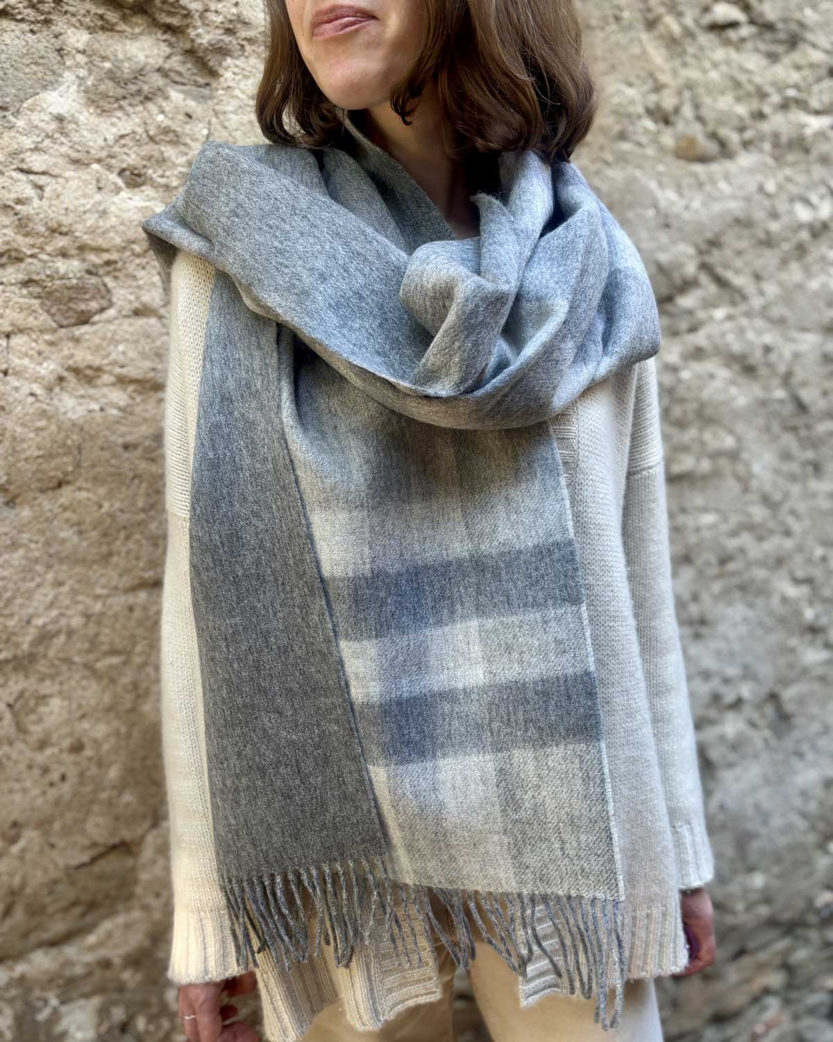 Cashmere Blend Grey Check Reversible Stole by Glen Prince - product image