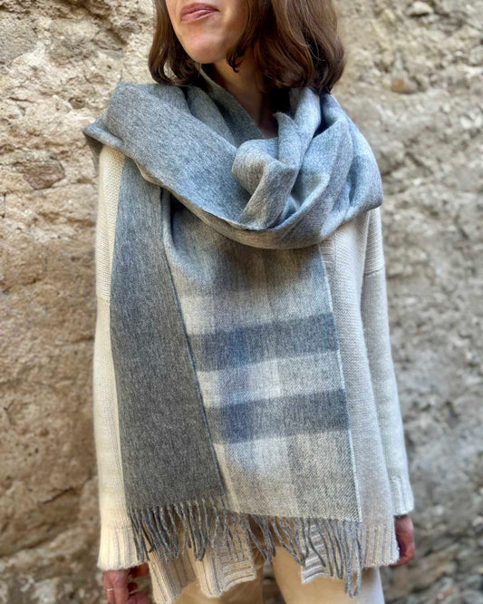 Cashmere Blend Grey Check Reversible Stole by Glen Prince - product image