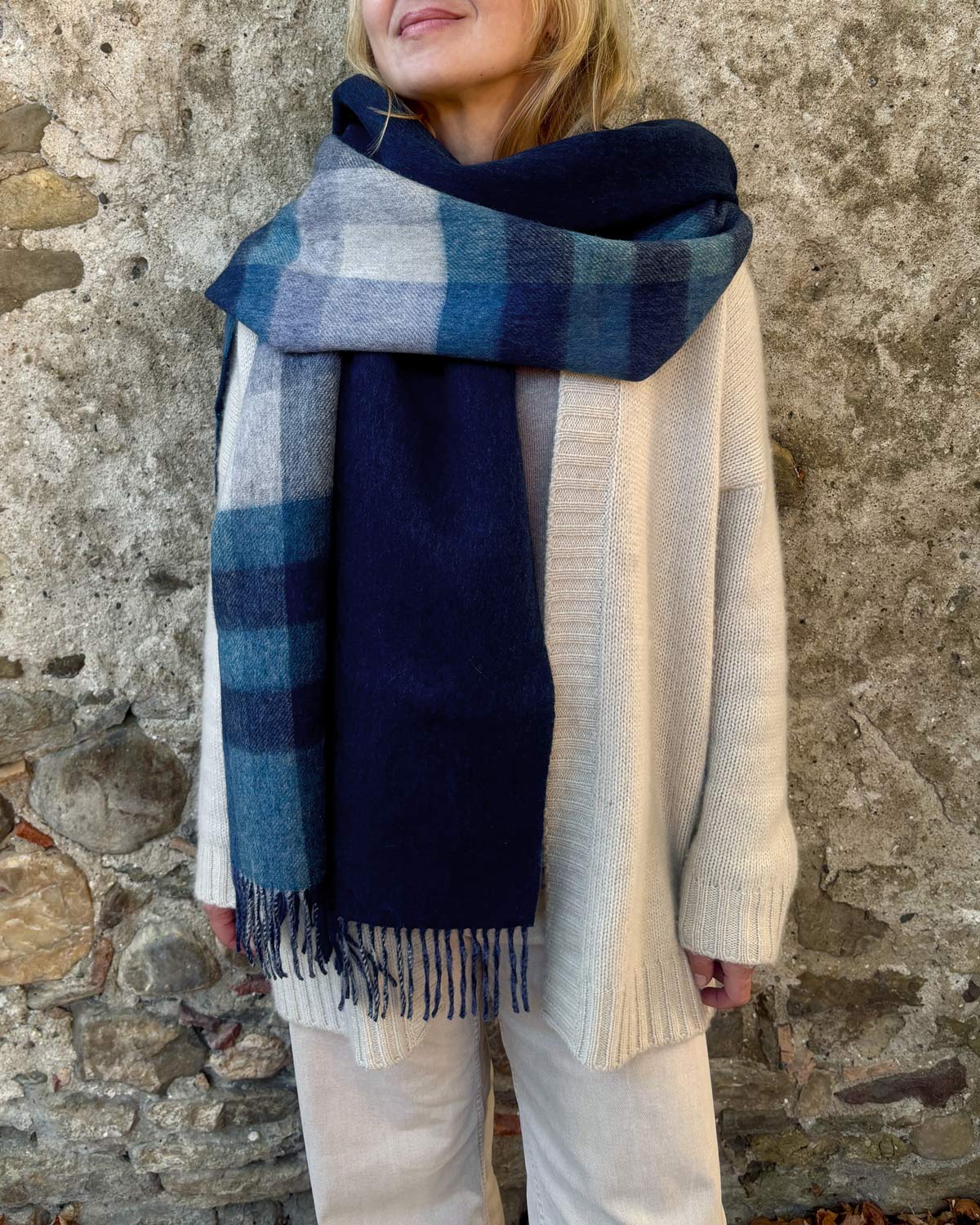 Cashmere Blend Blue Check Reversible Stole by Glen Prince - product image