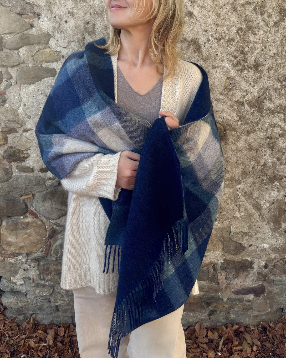 Cashmere Blend Blue Check Reversible Stole by Glen Prince - product image