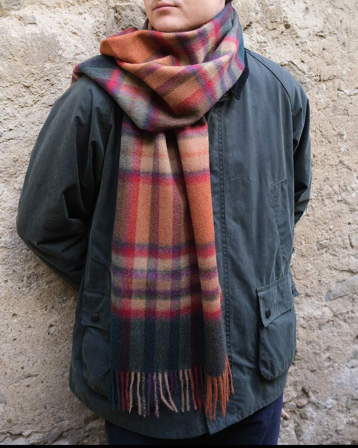 Terracotta Green Check Lambswool Scarf by Glen Prince - product image