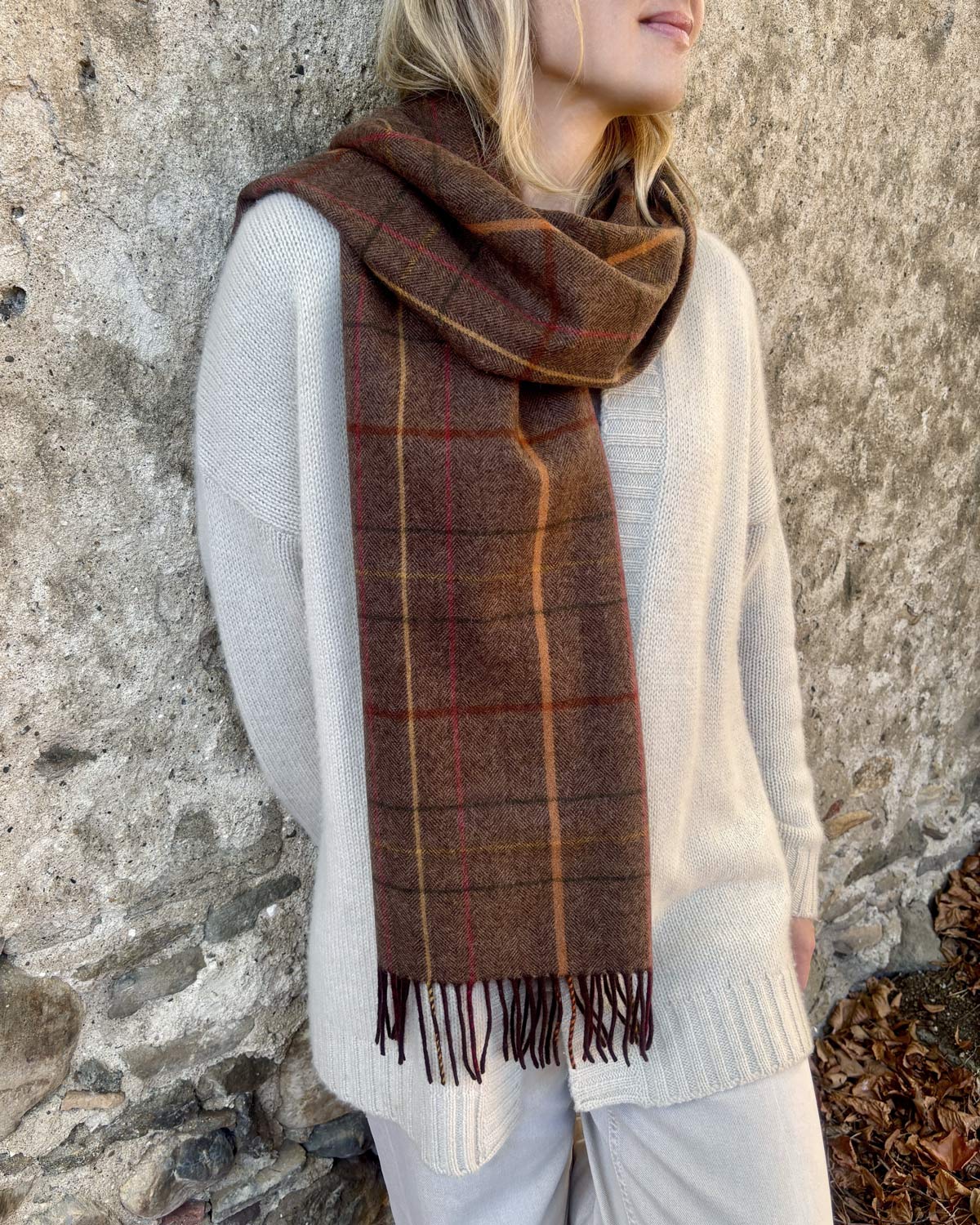 Herringbone Check Brown Lambswool Scarf by Glen Prince - product image