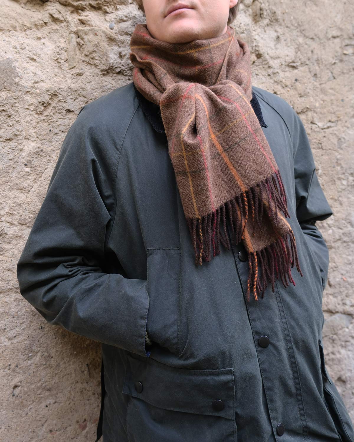 Herringbone Check Brown Lambswool Scarf by Glen Prince - product image