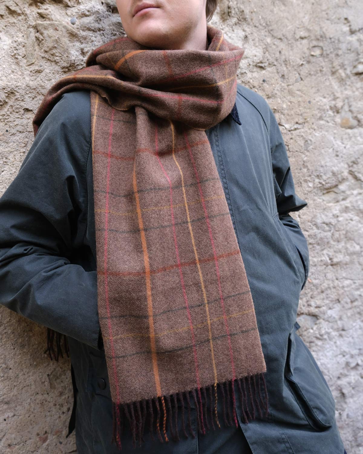 Herringbone Check Brown Lambswool Scarf by Glen Prince - product image