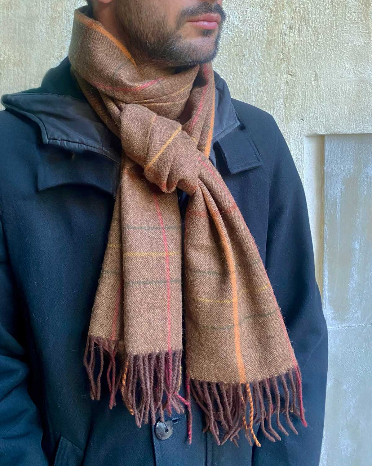Herringbone Check Brown Lambswool Scarf by Glen Prince - product image