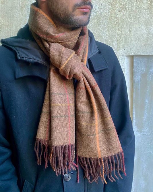 Herringbone Check Brown Lambswool Scarf by Glen Prince - product image