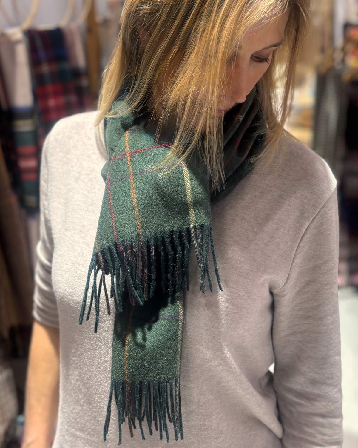 Herringbone Check Green Lambswool Scarf by Glen Prince - product image