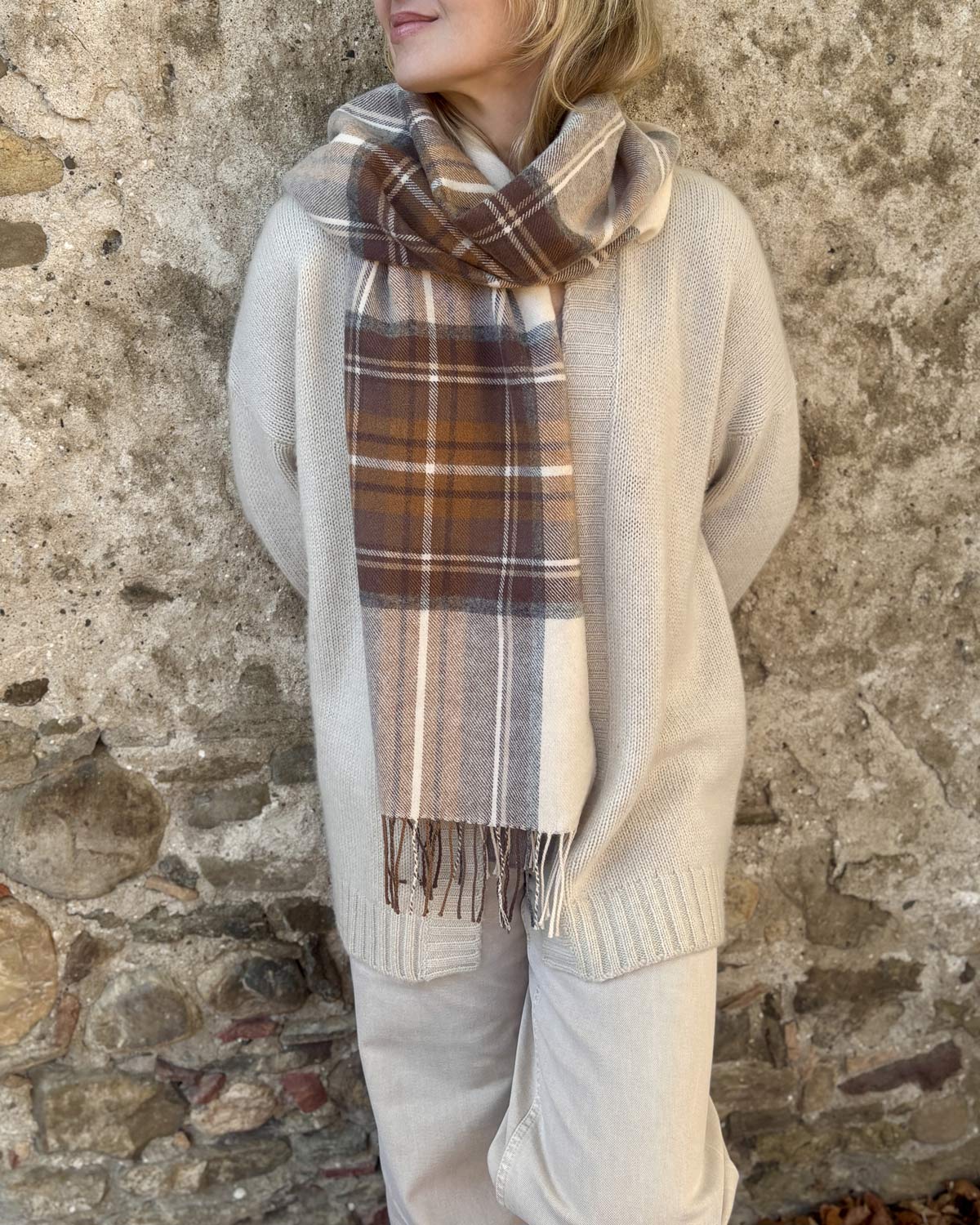 Natural Stewart Tartan Lambswool Scarf by Glen Prince - product image