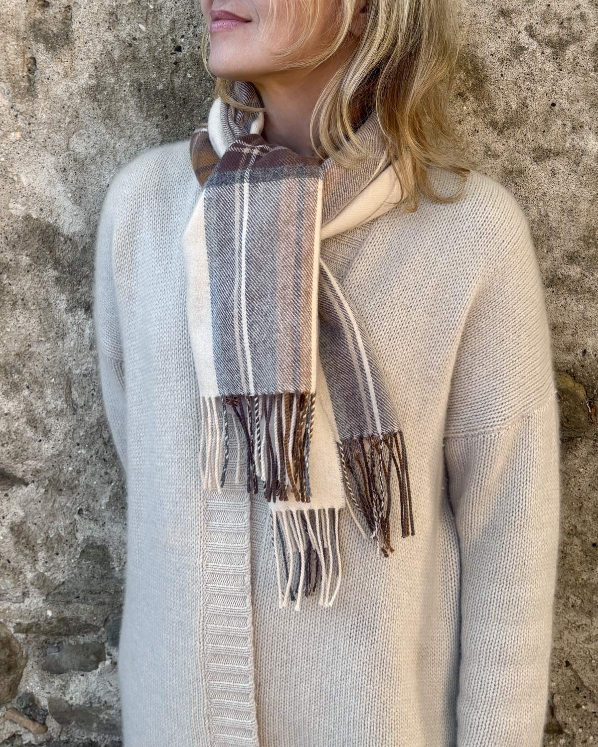 Natural Stewart Tartan Lambswool Scarf by Glen Prince - product image