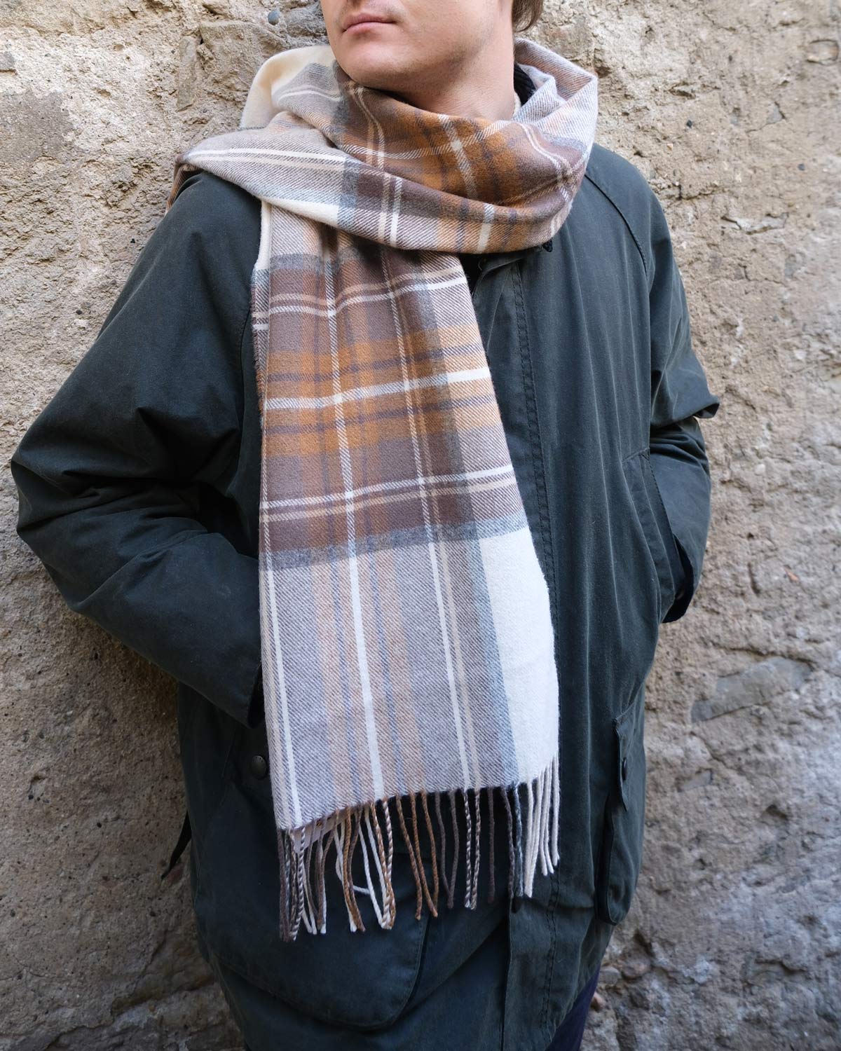 Natural Stewart Tartan Lambswool Scarf by Glen Prince - product image