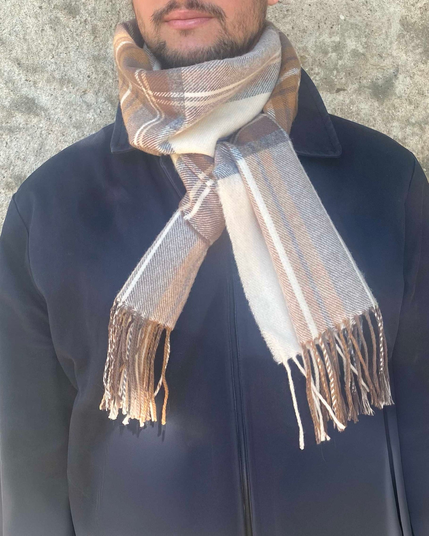 Natural Stewart Tartan Lambswool Scarf by Glen Prince - product image
