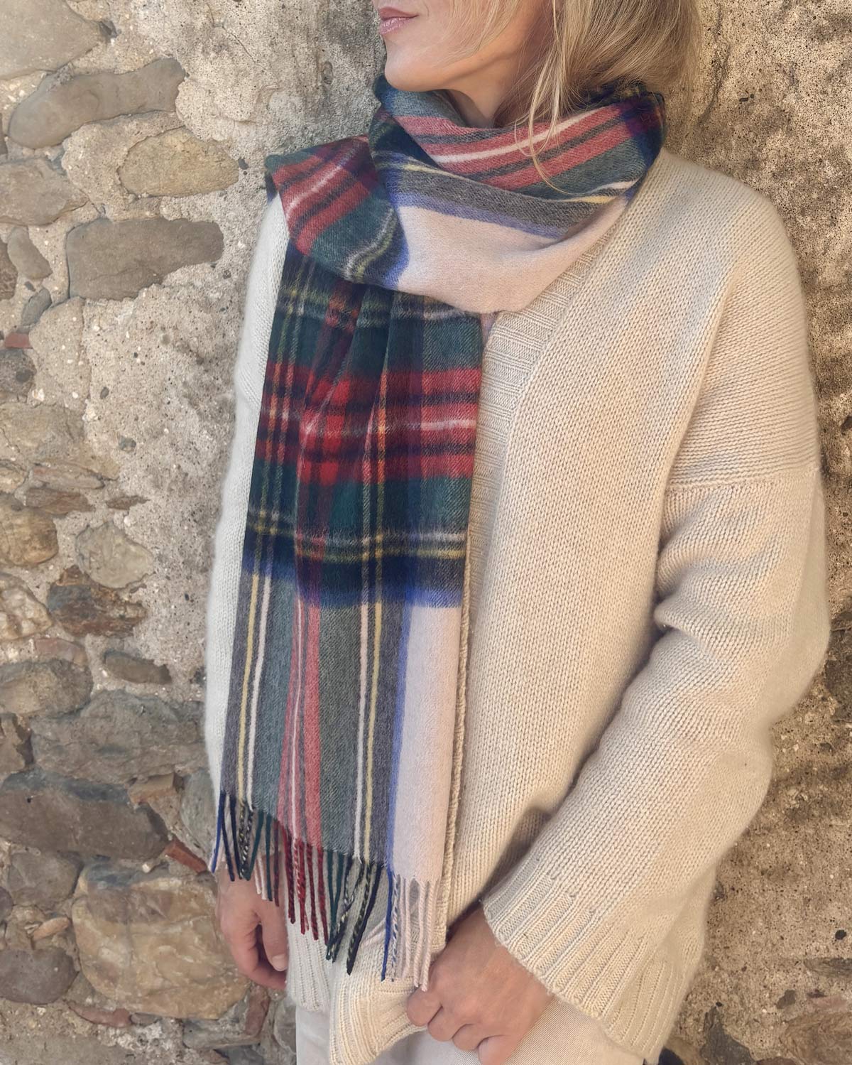 Light Pink Stewart Tartan Lambswool Scarf by Glen Prince - product image