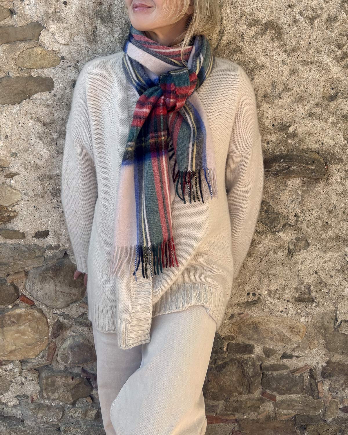 Light Pink Stewart Tartan Lambswool Scarf by Glen Prince - product image