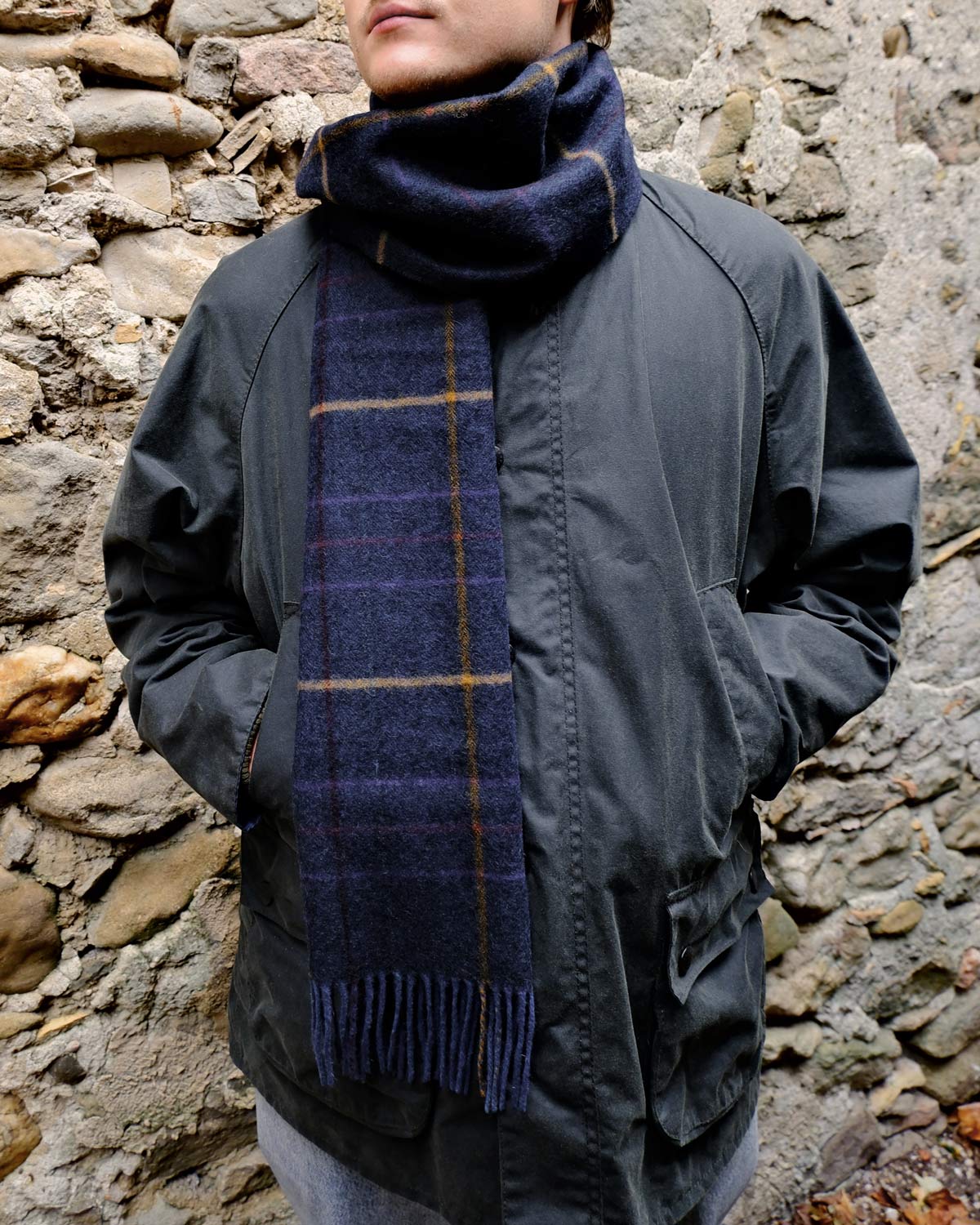 Herringbone Check Blue Lambswool Scarf by Glen Prince - product image