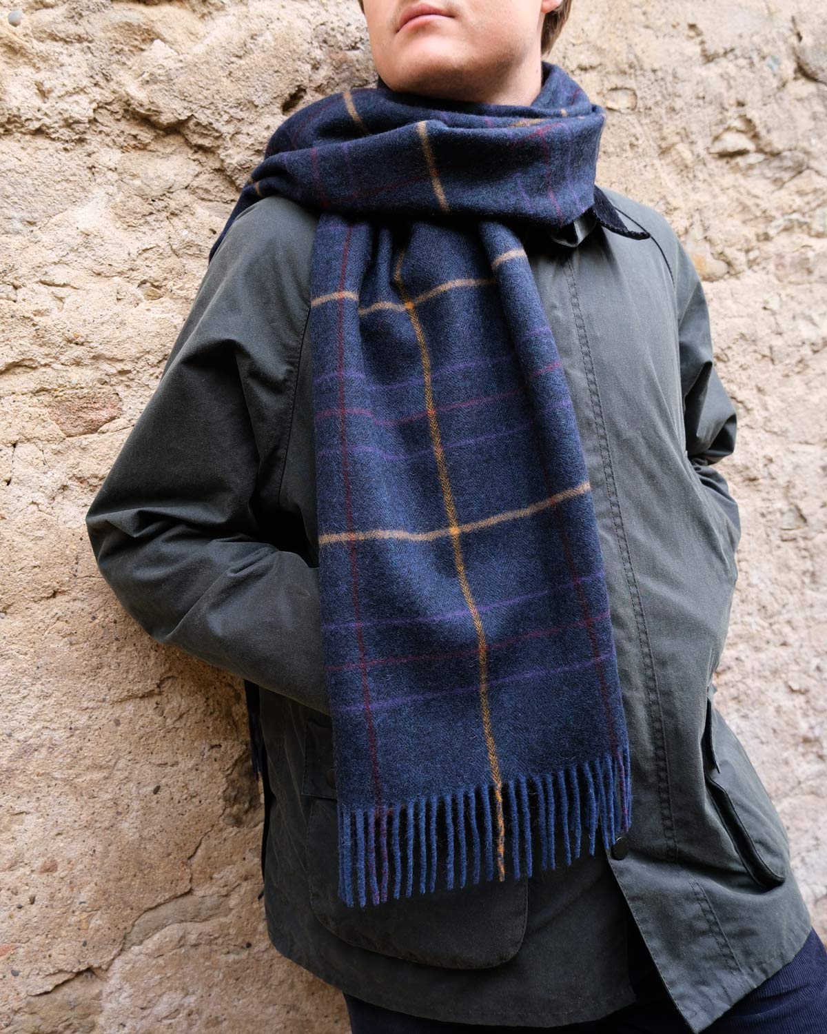 Herringbone Check Blue Lambswool Scarf by Glen Prince - product image