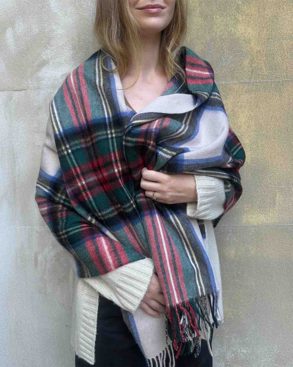 Light Pink Stewart Lambswool Tartan Stole by Glen Prince - product image