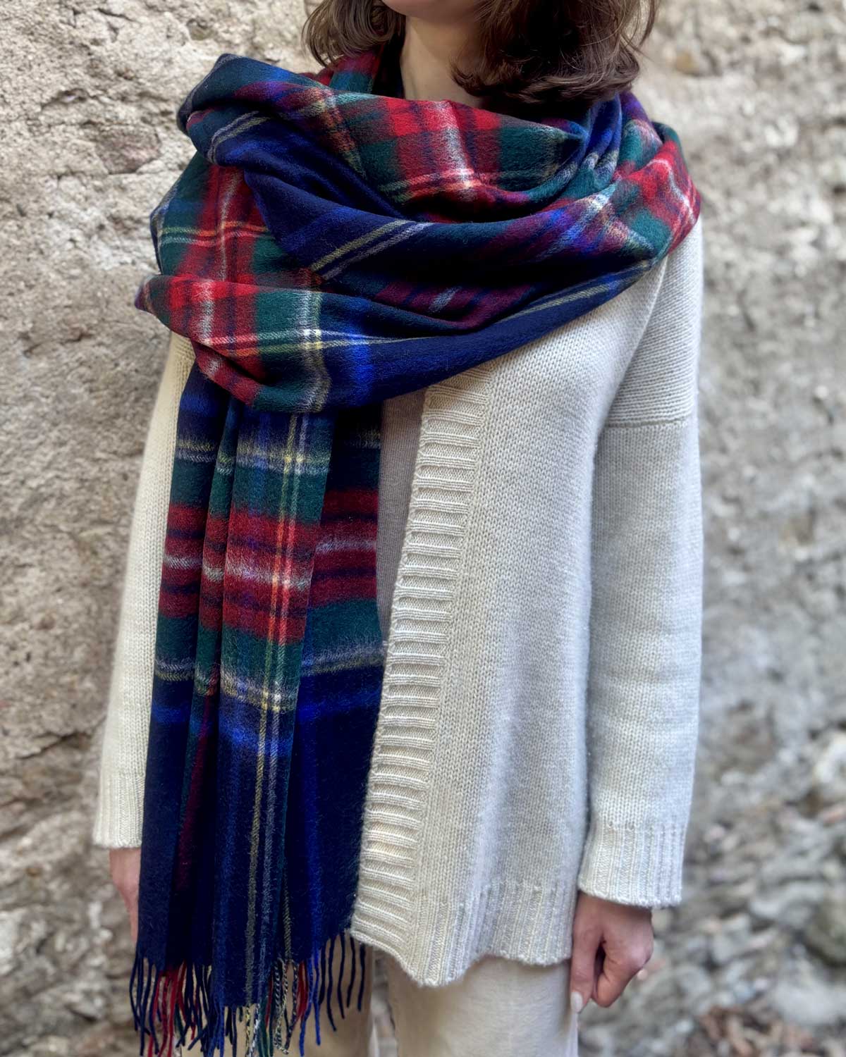 Navy Stewart Tartan Lambswool Stole by Glen Prince - product image