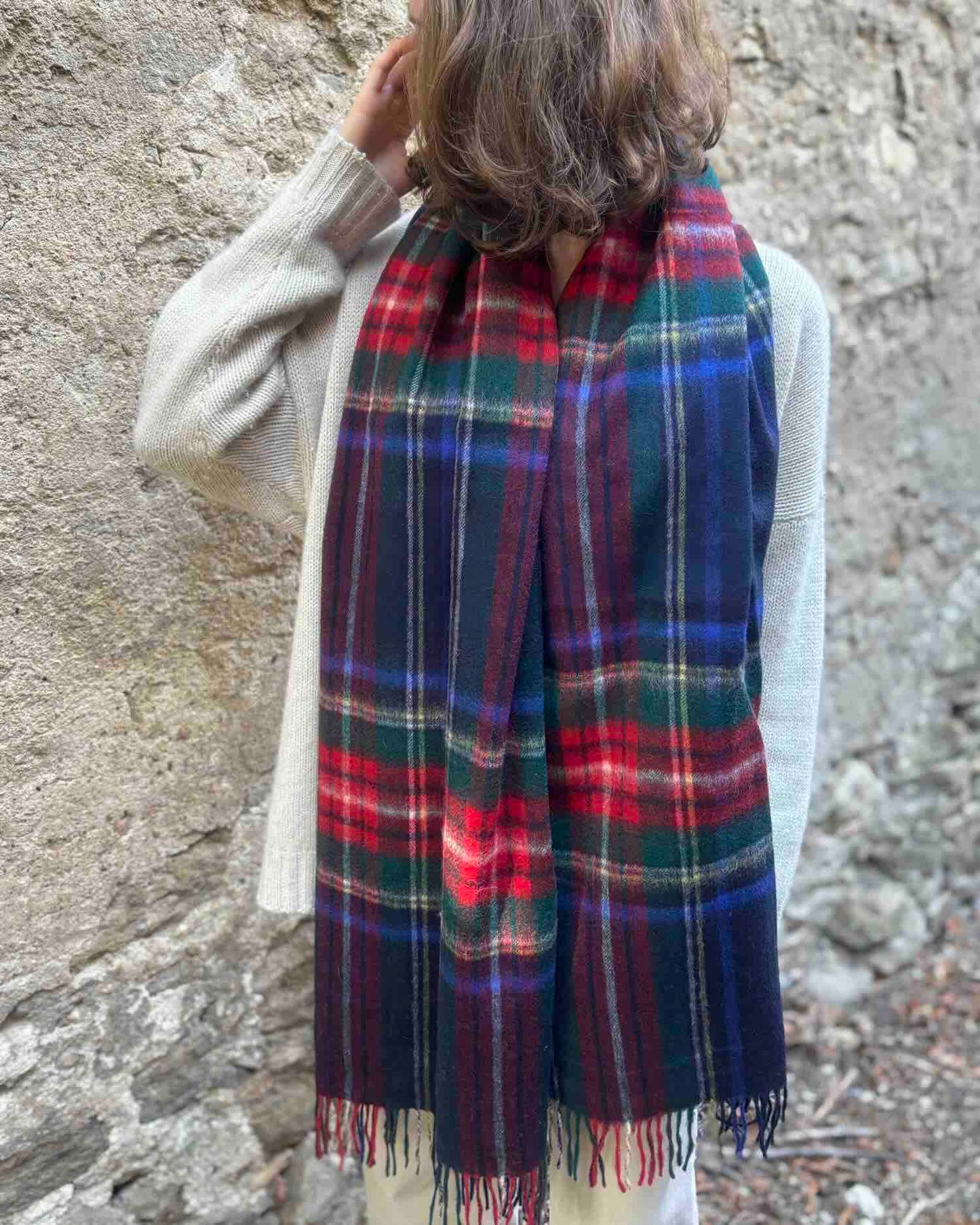 Navy Stewart Tartan Lambswool Stole by Glen Prince - product image