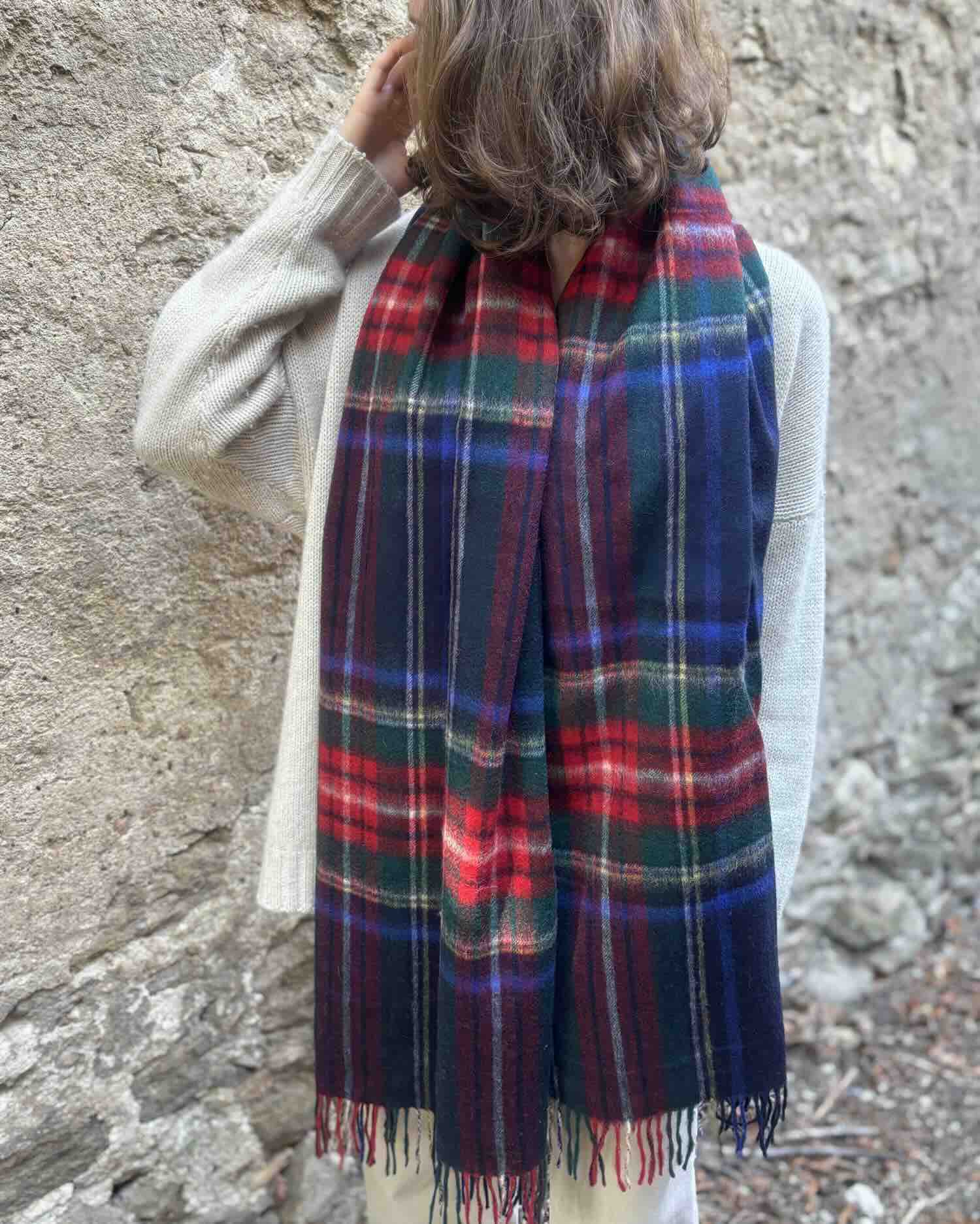 Navy Stewart Tartan Lambswool Stole by Glen Prince - product image