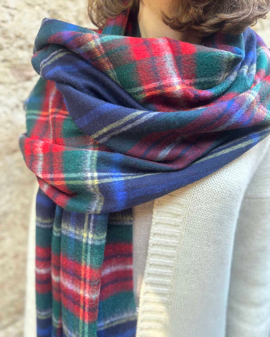 Navy Stewart Tartan Lambswool Stole by Glen Prince - product image