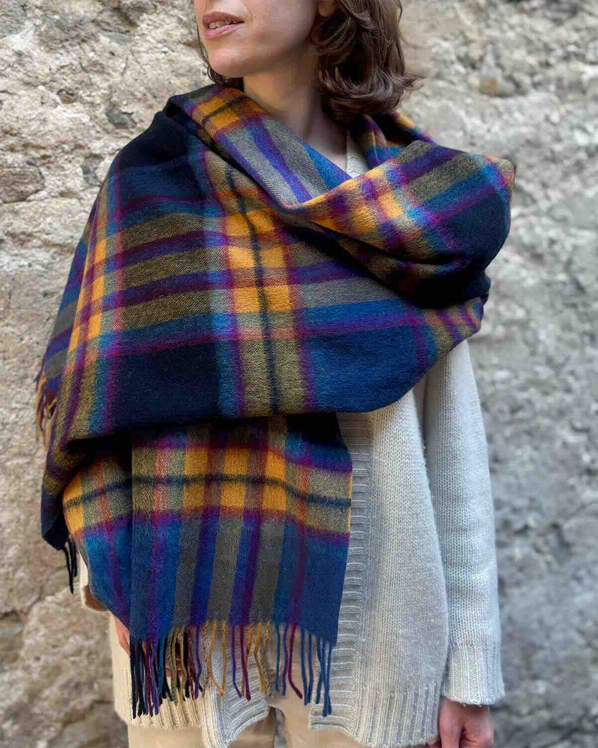 Blue and Yellow Check Lambswool Stole by Glen Prince - product image