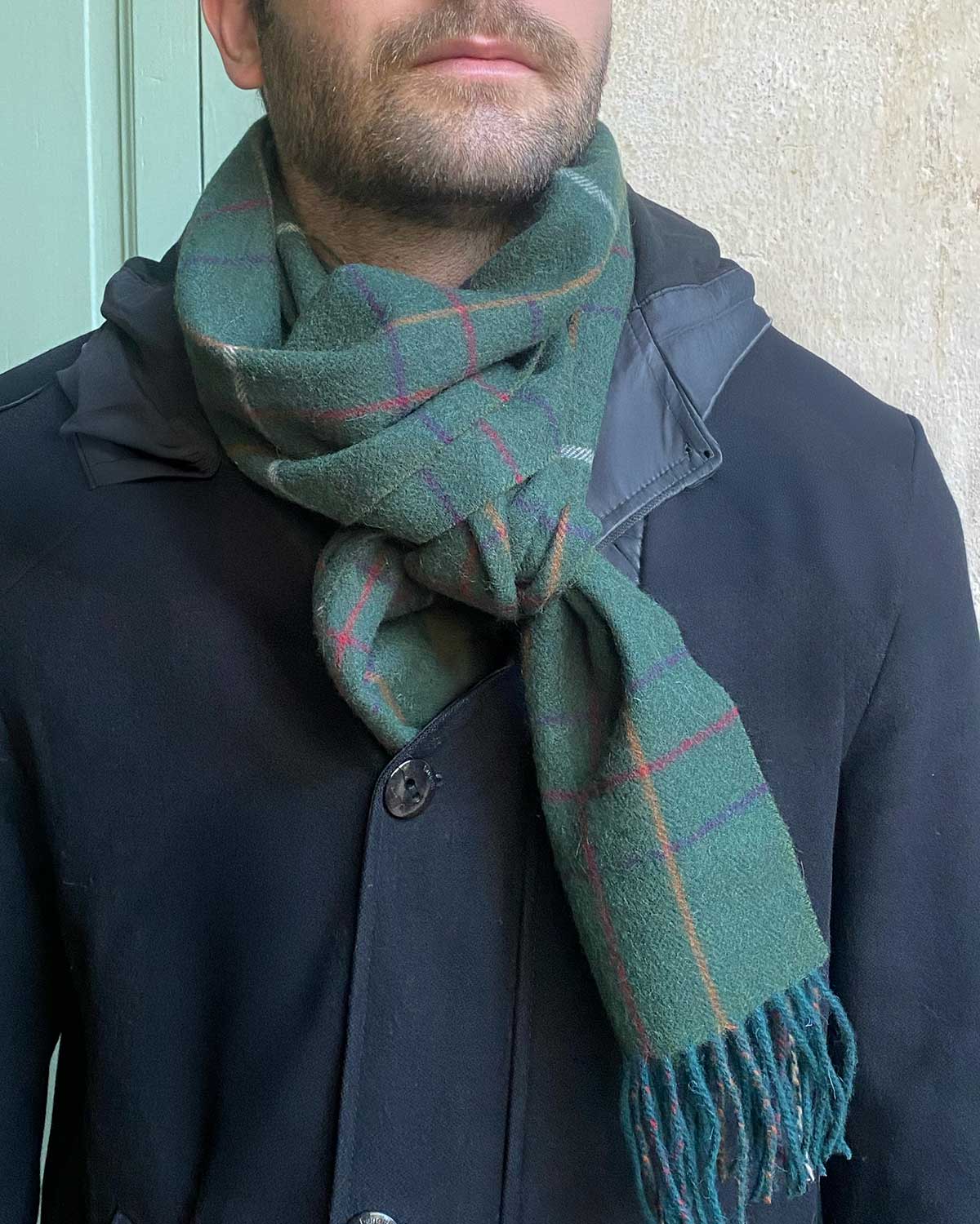 Herringbone Check Green Lambswool Scarf by Glen Prince - product image