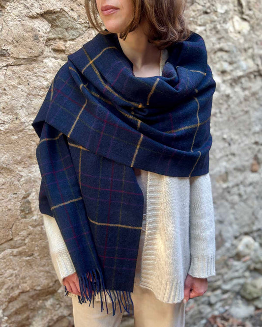 Herringbone Check Blue Lambswool Stole by Glen Prince - product image