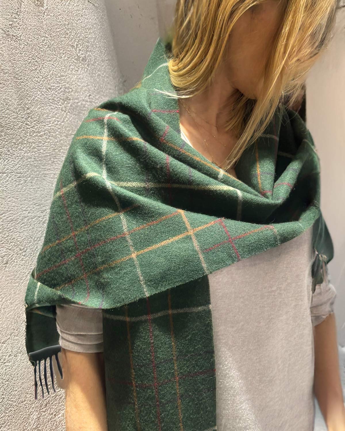 Herringbone Check Green Lambswool Stole by Glen Prince - product image