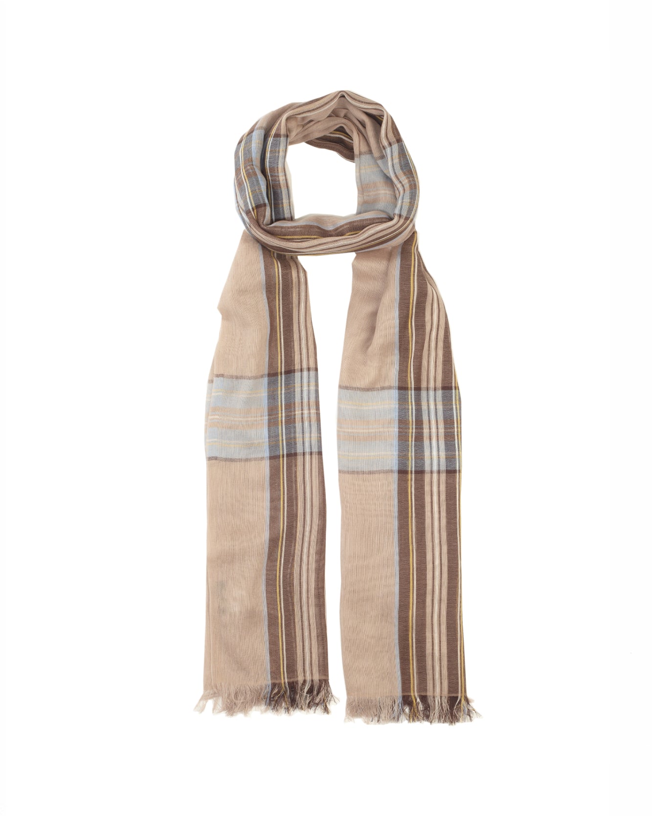 Lightweight Woven Tartan Scarf Brown by Glen Prince - product image