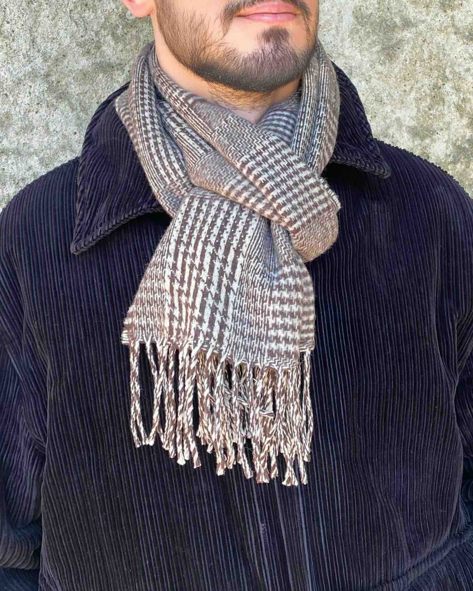 Beige Patchwork Check Lambswool Scarf by Glen Prince - product image