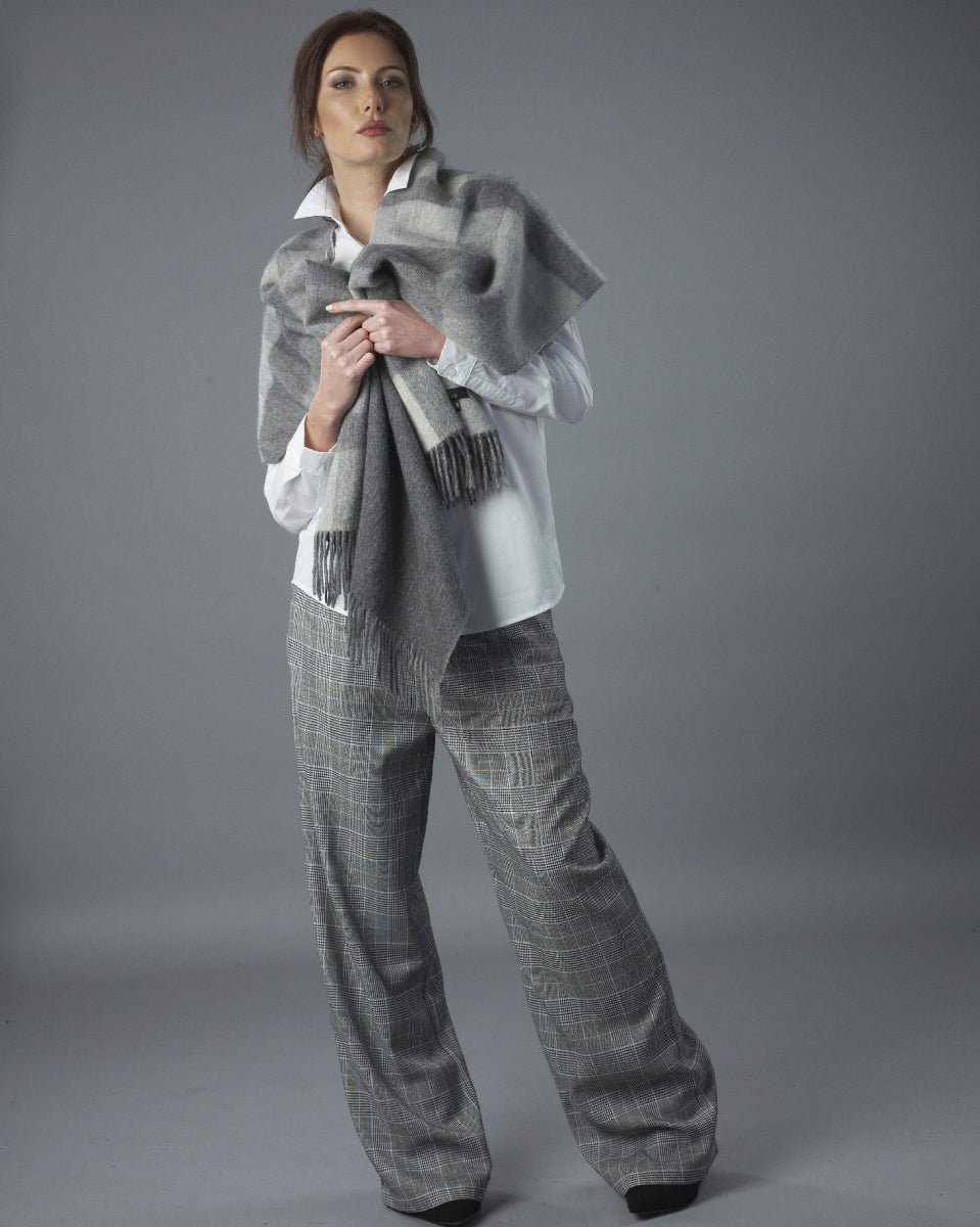 Cashmere Blend Grey Check Reversible Stole by Glen Prince - product image