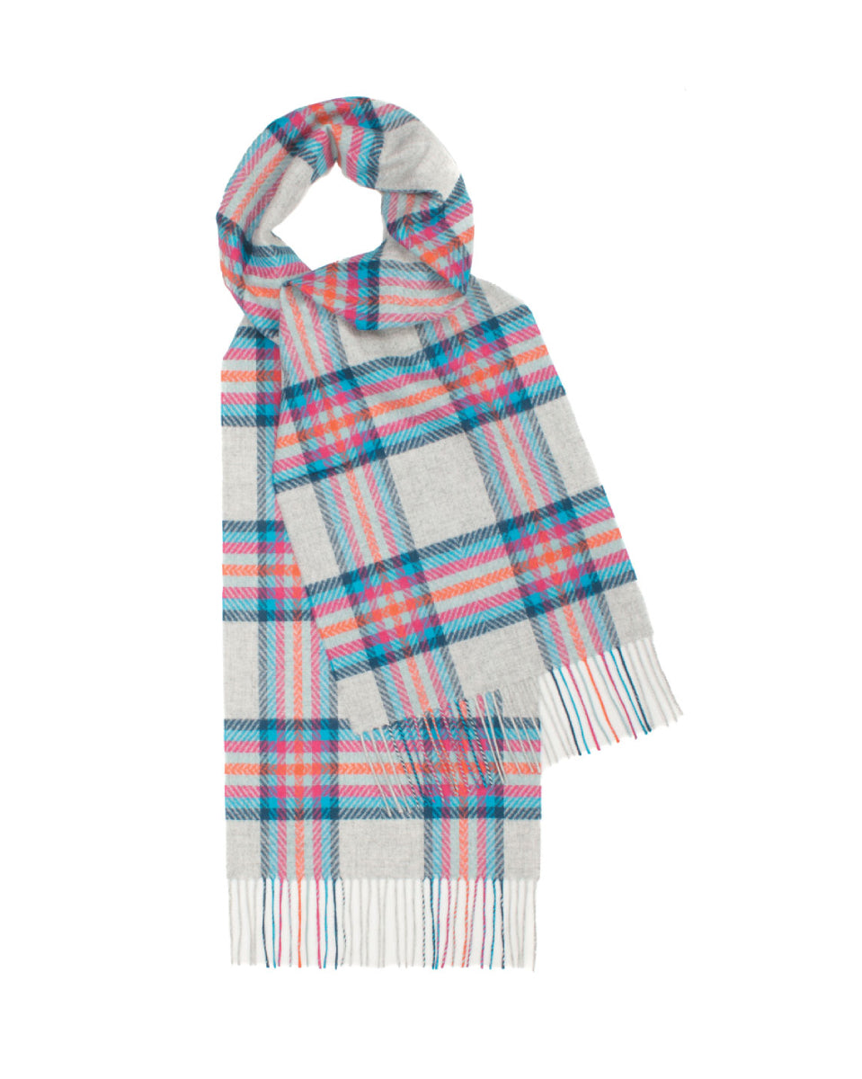 Multi Open Check Lambswool Scarf -Light Grey by Glen Prince - product image